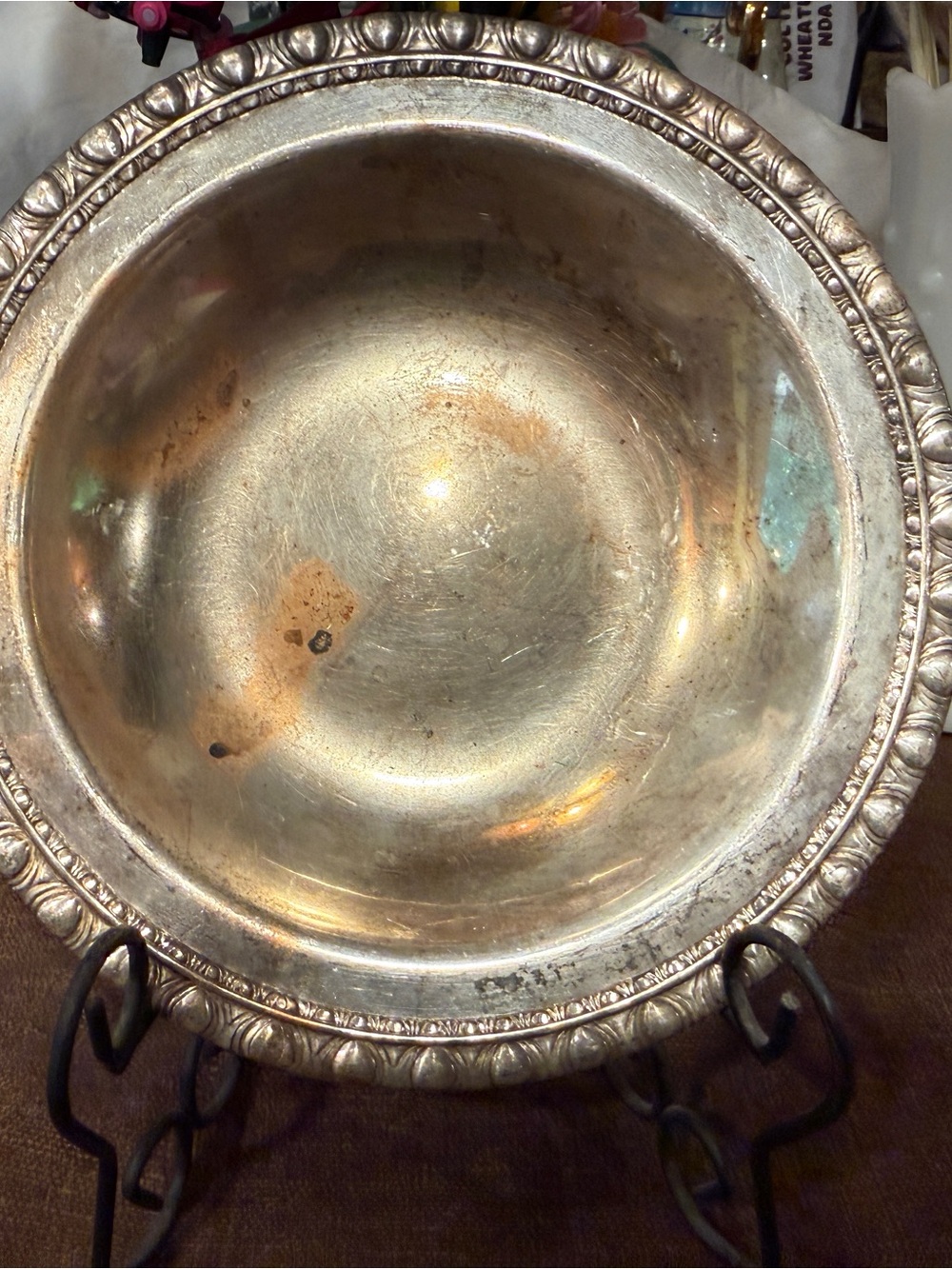 Vintage Silverplate Serving Bowl Ornate Beaded Rim Decorative Centerpiece Bowl